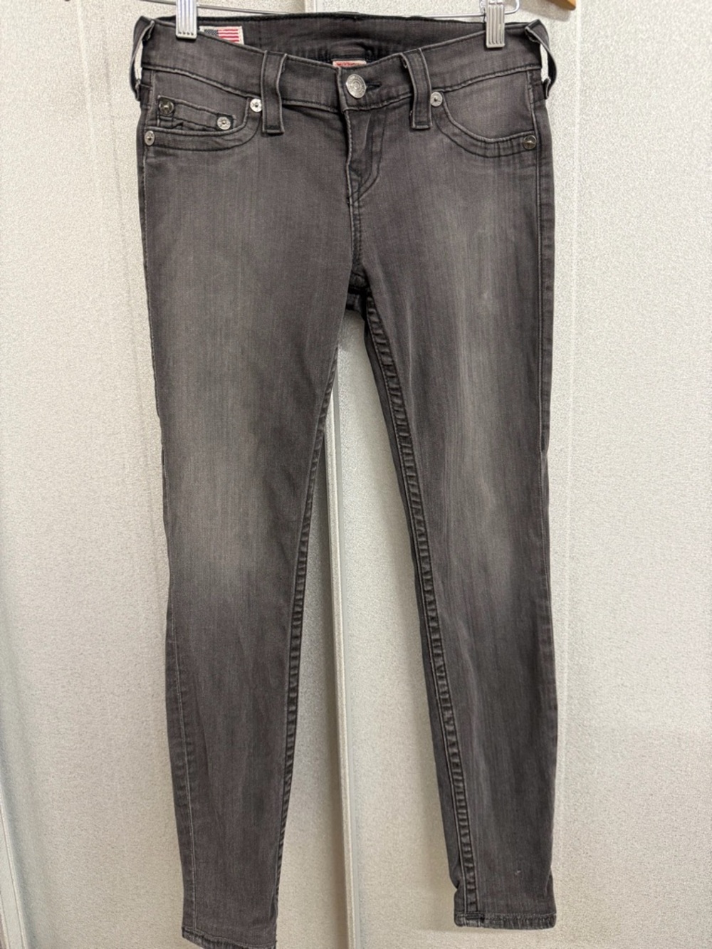 True Religion Casey Skinny Jeans Gray Wash Size 26 USA Y2K